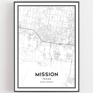 Mission Karte Druck, Mission Karte Poster Wandkunst, Tx Stadt Karte, Texas Print Straßen karte Dekor, Road Map Geschenk, B977