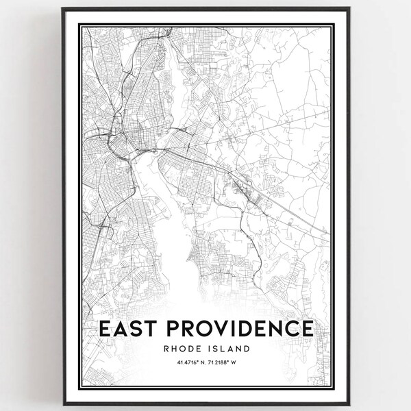 East Providence Map Print, East Providence Map Poster Wall Art, Ri  City Map, Rhode Island Print Street Map Decor, Road Map Gift, B1453