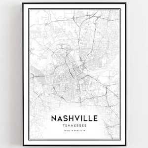 Nashville Kaart Afdrukken, Nashville Kaart Poster Wall Art, Tn Stadsplattegrond, Tennessee Print Stratenkaart Decor, Wegenkaart Cadeau, B252