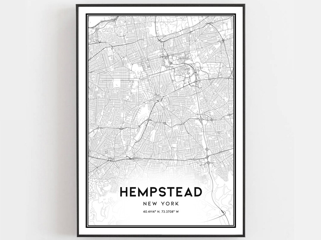 Hempstead Map Print, Hempstead Map Poster Wall Art, Ny City Map, New York Print Street Map Decor