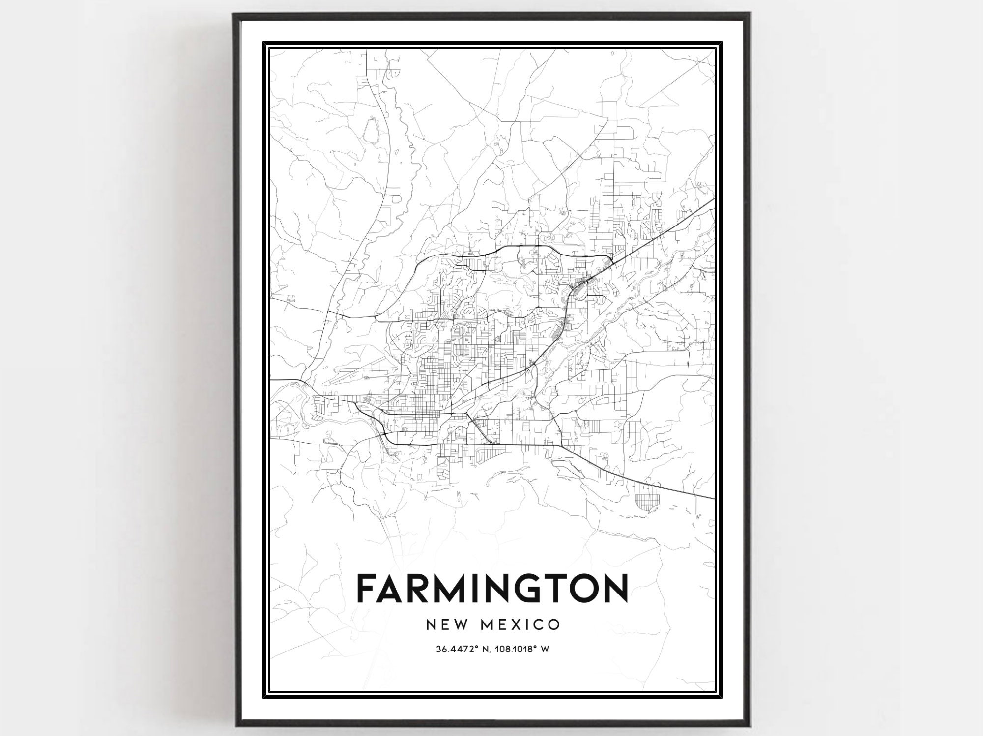 Farmington Map Print Farmington Map Poster Wall Art Nm City Etsy