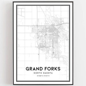 Grand Forks Map Print, Grand Forks Map Poster Wall Art, Nd City Map, North Dakota Print Street Map Decor, Road Map Gift, B1155