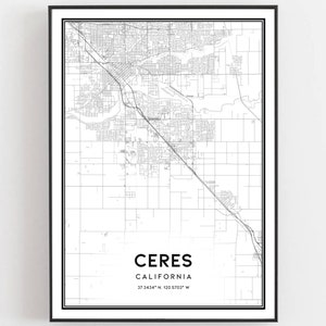 Ceres Karte Druck, Ceres Karte Poster Wandkunst, Ca Stadt karte, Kalifornien Print Straßenkarte Dekor, Straßen karte Geschenk, B1430