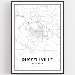 Russellville Karte Druck, Russellville Karte Poster Wandkunst, Ar Stadt karte, Arkansas Print Straßenkarte Dekor, Straßen karte Geschenk
