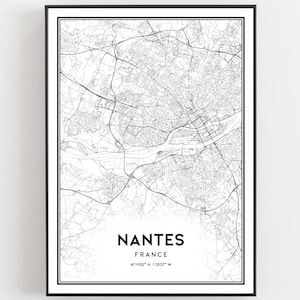 Nantes Karte Druck, Nantes Karte Poster Wandkunst, Nantes Stadtplan, Nantes Print Straßenkarte Dekor, Straßenkarte Geschenk