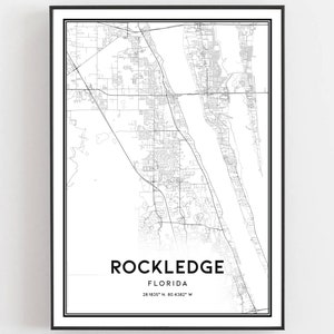 Rockledge Kaart Afdrukken, Rockledge Kaart Poster Wall Art, Fl Stadskaart, Florida Print Stratenplan Decor, Routekaart Cadeau, B2029