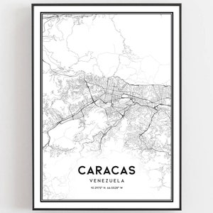 Caracas Kaart Afdrukken, Caracas Kaart Poster Wall Art, Caracas Stadsplattegrond, Caracas Print Stratenplan Decor, Wegenkaart Cadeau, B97