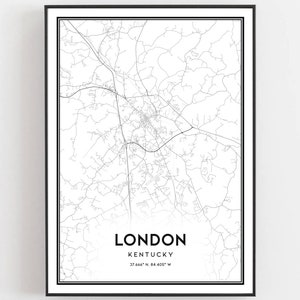 London Karte Druck, London Karte Poster Wandkunst, Ky Stadt Karte, Kentucky Print Straßenkarte Dekor, Straßen karte Geschenk, B1661