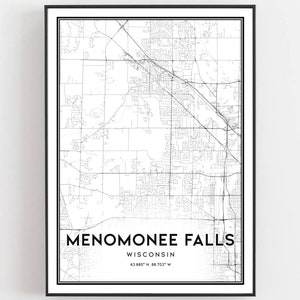 Menomonee Falls Map Print, Menomonee Falls Map Poster Wall Art, Wi  City Map, Wisconsin Print Street Map Decor, Road Map Gift, B1686