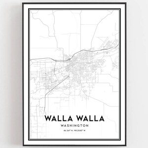 Walla Walla Karte Druck, Walla Walla Karte Poster Wandkunst, Wa Stadt karte, Washington Print Straßenkarte Dekor, Straßen karte Geschenk, B1290