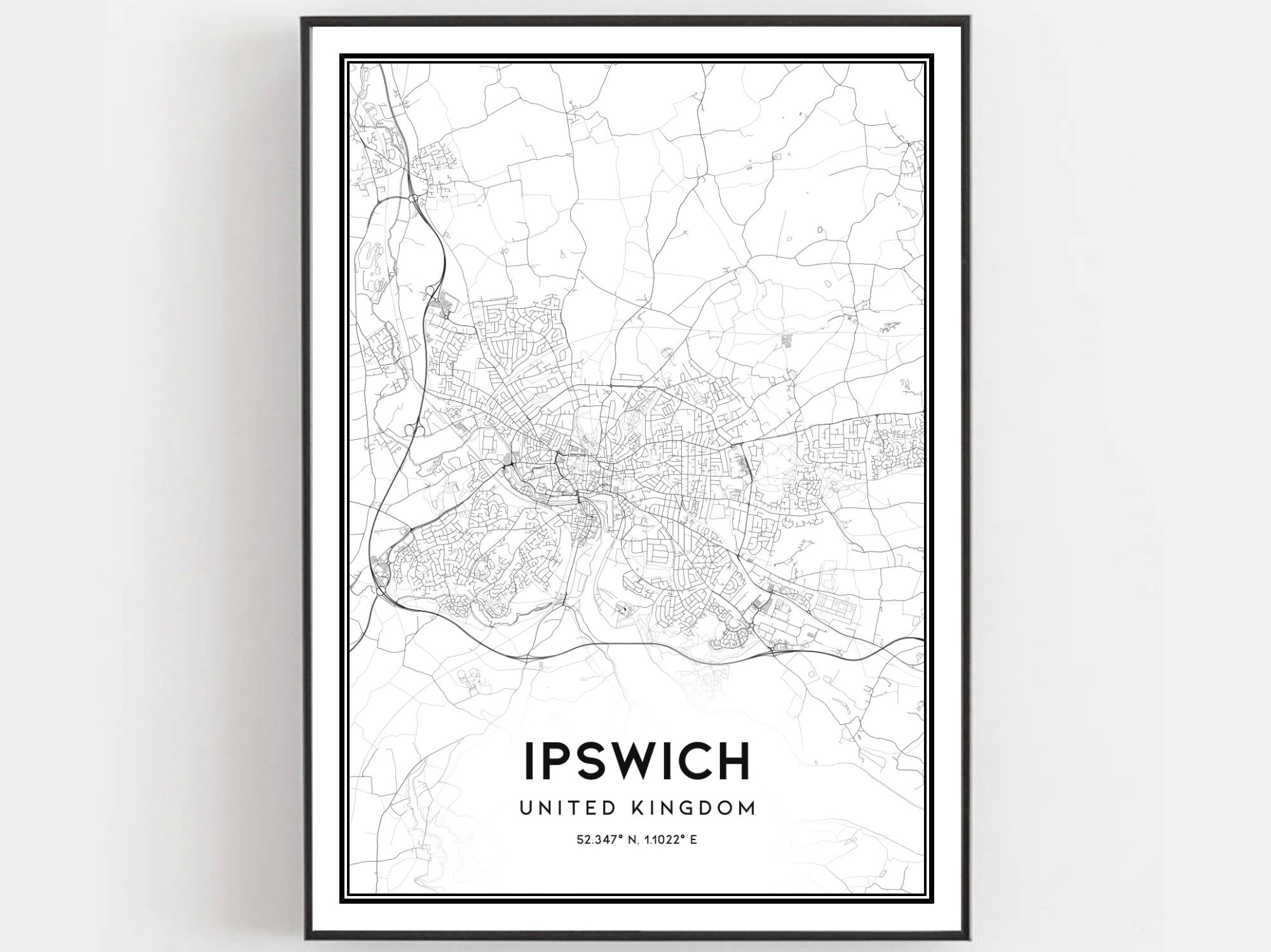 Ipswich Map Print Ipswich Map Poster Wall Art Ipswich City | Etsy