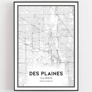 Des Plaines Map Print, Des Plaines Map Poster Wall Art, Il City Map, Illinois Print Street Map Decor, Road Map Gift, B1266