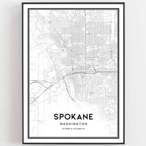 Spokane Kaart Print, Spokane Kaart Poster Wall Art, Wa Stadsplattegrond, Washington Print Stratenplan Decor, Wegenkaart Cadeau, B433