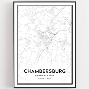Chambersburg Karte Druck, Stadtplan Poster, Pa Stadt karte, Pa Stadt karte, Pennsylvania Print Straßenkarte Dekor, Straßen karte Geschenk, B1366