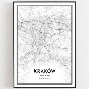 Kraków Karte Druck, Kraków Karte Poster Wandkunst, Kraków Stadtplan, Kraków Druck Straßenkarte Dekor, Straßenkarte Geschenk