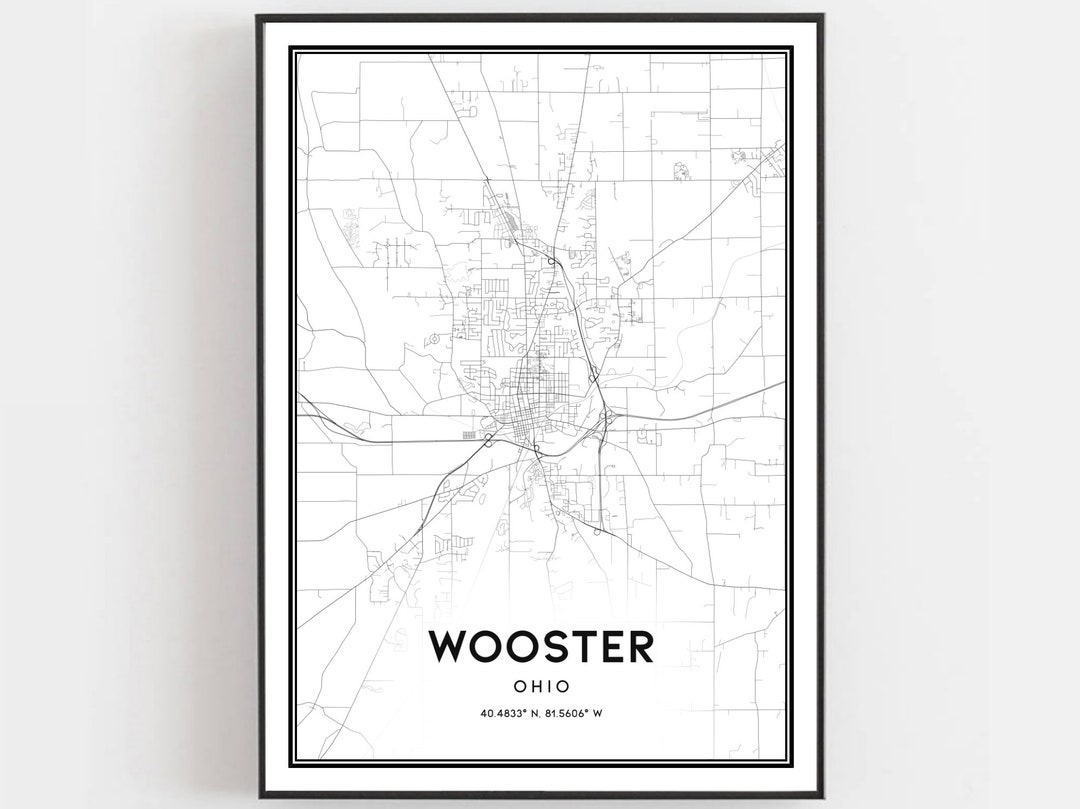 Wooster Map Print, Wooster Map Poster Wall Art, Oh City Map, Ohio Print