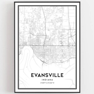 Evansville Karte Druck, Evansville Karte Poster Wandkunst, In City Map, Indiana Print Straßenkarte Dekor, Road Map Geschenk, B575