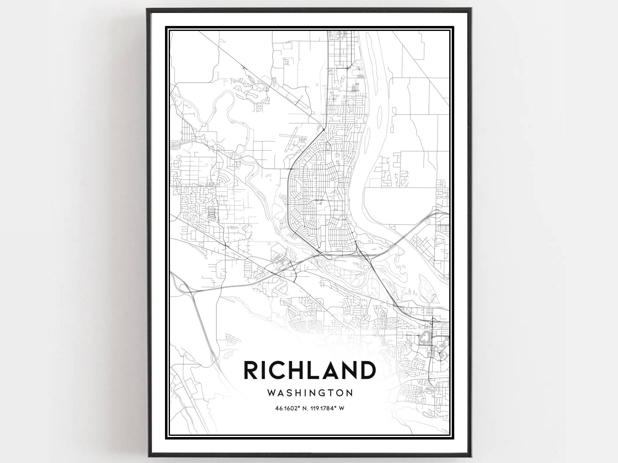 Richland Map Print Richland Map Poster Wall Art Wa City Map  Etsy