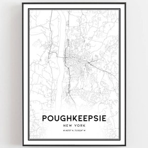Poughkeepsie Kaart Print, Poughkeepsie Kaart Poster Wall Art, Ny Stadsplattegrond, New York Print Stratenplan Decor, Routekaart Cadeau, B440
