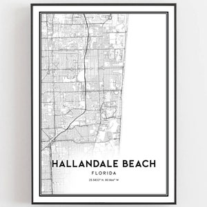 Hallandale Beach Kaart Afdrukken, Hallandale Beach Kaart Poster Wall Art, Fl Stadsplattegrond, Florida Print Stratenplan Decor, Wegenkaart Cadeau, B1621