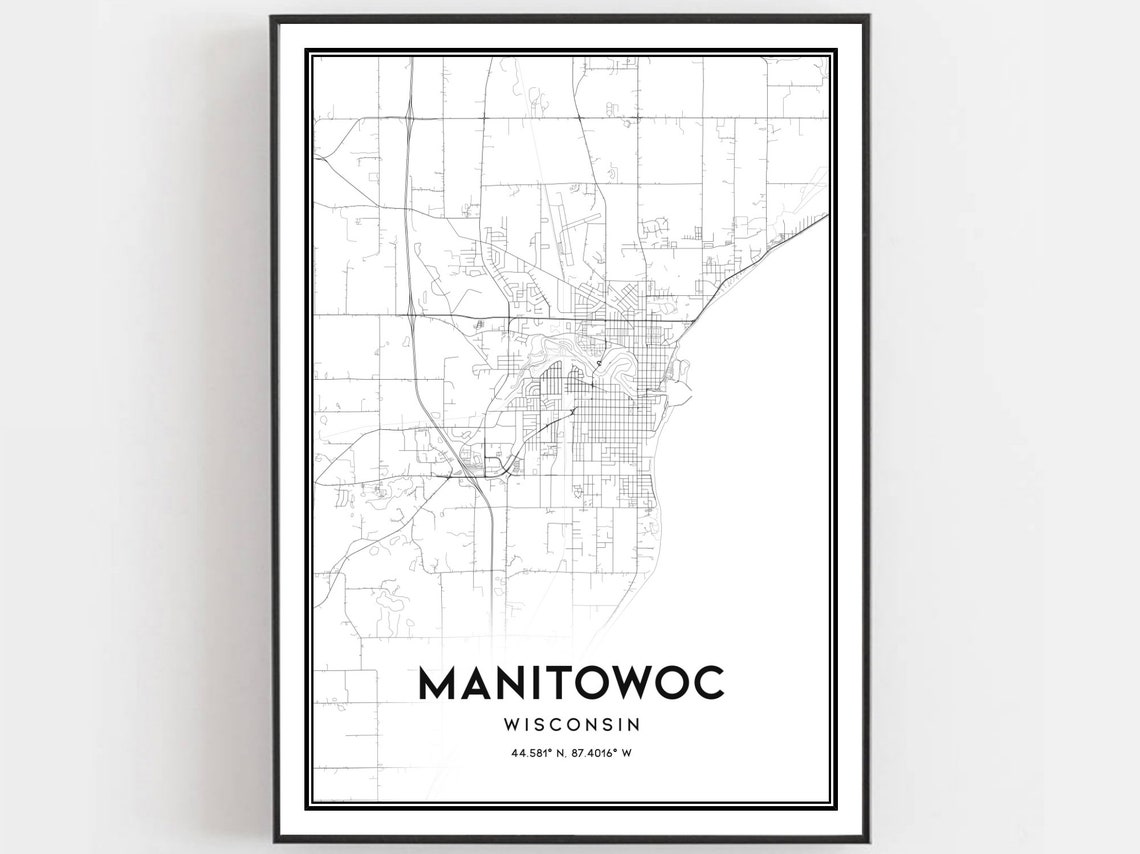 Manitowoc Map Print Manitowoc Map Poster Wall Art Wi City Etsy