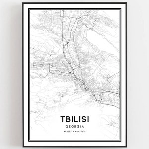 Tbilisi Kaart Afdrukken, Tbilisi Kaart Poster Wall Art, Tbilisi Stadsplattegrond, Tbilisi Print Stratenplan Decor, Wegenkaart Cadeau, B247