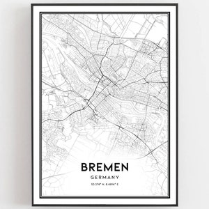 Bremen Karte Druck, Bremen Karte Poster Wandkunst, Bremen Stadtplan, Bremen Druck Straßenkarte Dekor, Straßenkarte Geschenk, B329