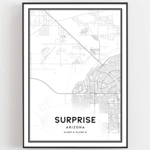 Verrassing Kaart Afdrukken, Verrassing Kaart Poster Wall Art, Az Stadsplattegrond, Arizona Print Stratenplan Decor, Wegenkaart Cadeau