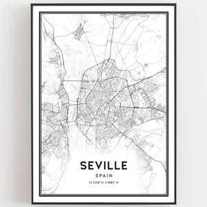 Sevilla Kaart Afdrukken, Sevilla Kaart Poster Wall Art, Sevilla Stadsplattegrond, Sevilla Print Stratenplan Decor, Wegenkaart Cadeau, B227