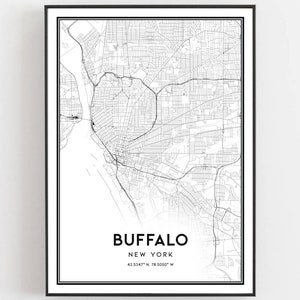 Buffalo Map Print, Buffalo Map Poster Wall Art, Ny City Map, New York Print Street Map Decor, Road Map Gift