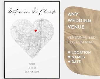 Wedding Gift | Personalised Map Print Of Any Wedding Venue | Couples Gift | Anniversary Present
