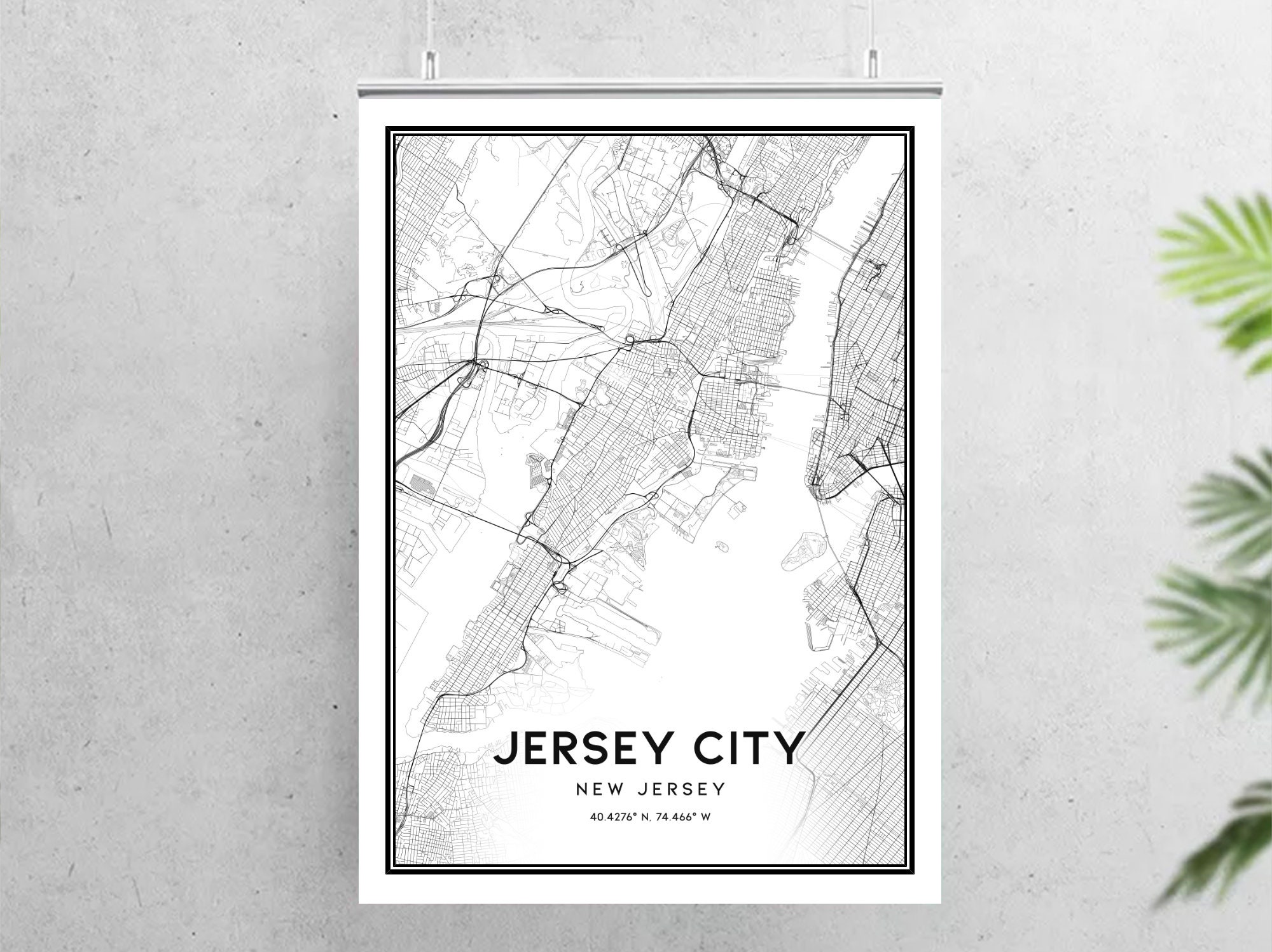 Jersey City Map Print Jersey City Map Poster Wall Art Nj Etsy
