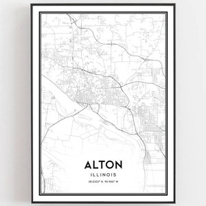 Alton Map Print, Alton Map Poster Wall Art, Il City Map, Illinois Print Street Map Decor, Road Map Gift, B1001
