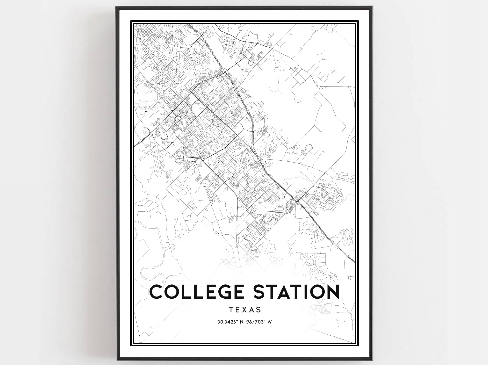 College Station Map Print, College Station Map Poster Wall Art, Tx City Map, Texas Print Street Map Decor, Road Map Gift
