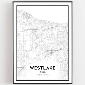 Westlake Map Print, Westlake Map Poster Wall Art, Oh  City Map, Ohio Print Street Map Decor, Road Map Gift, B1832