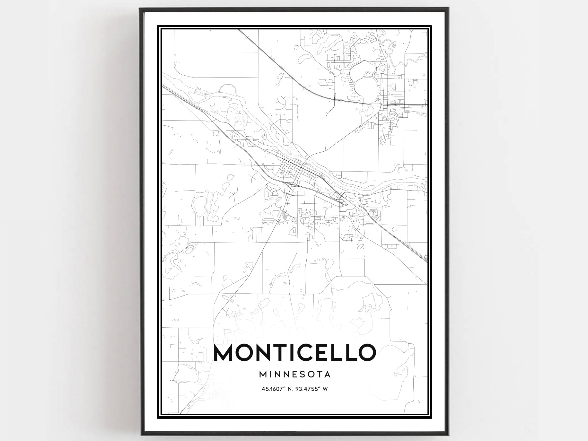 Monticello Map Print Monticello Map Poster Wall Art Mn City Etsy