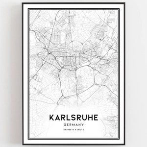 Karlsruhe Karte Druck, Karlsruhe Karte Poster Wandkunst, Karlsruhe Stadtplan, Karlsruhe Druck Straßenkarte Dekor, Straßenkarte Geschenk