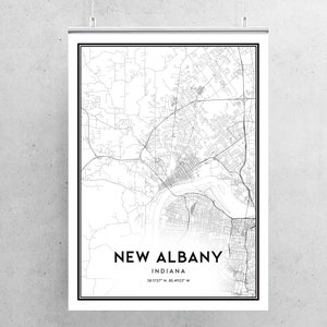 New Albany Map Print, New Albany Map Poster Wall Art, in City Map, Indiana Print Street Map ...
