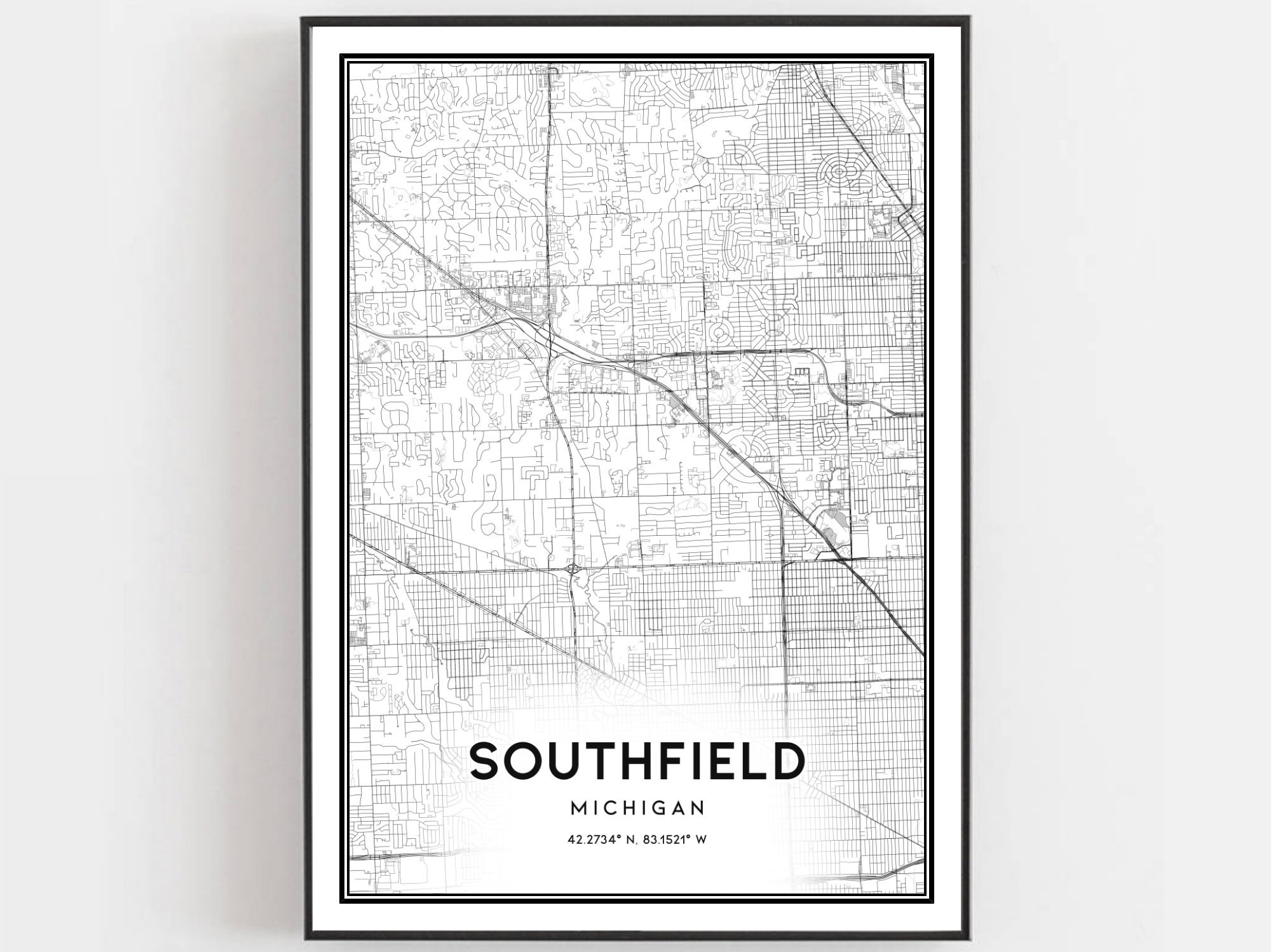 Southfield Map Print Southfield Map Poster Wall Art Mi City Etsy