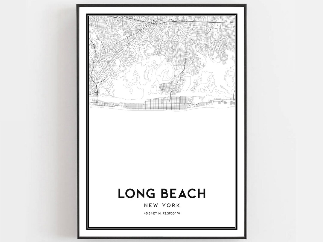 Long Beach Map Print, Long Beach Map Poster Wall Art, Ny City Map, New