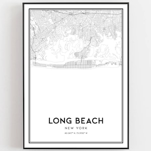 Long Beach Map Print, Long Beach Map Poster Wall Art, Ny City Map, New York Print Street Map Decor, Road Map Gift, B1786