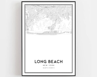 Long Beach Map Print, Long Beach Map Poster Wall Art, Ny  City Map, New York Print Street Map Decor, Road Map Gift, B1786