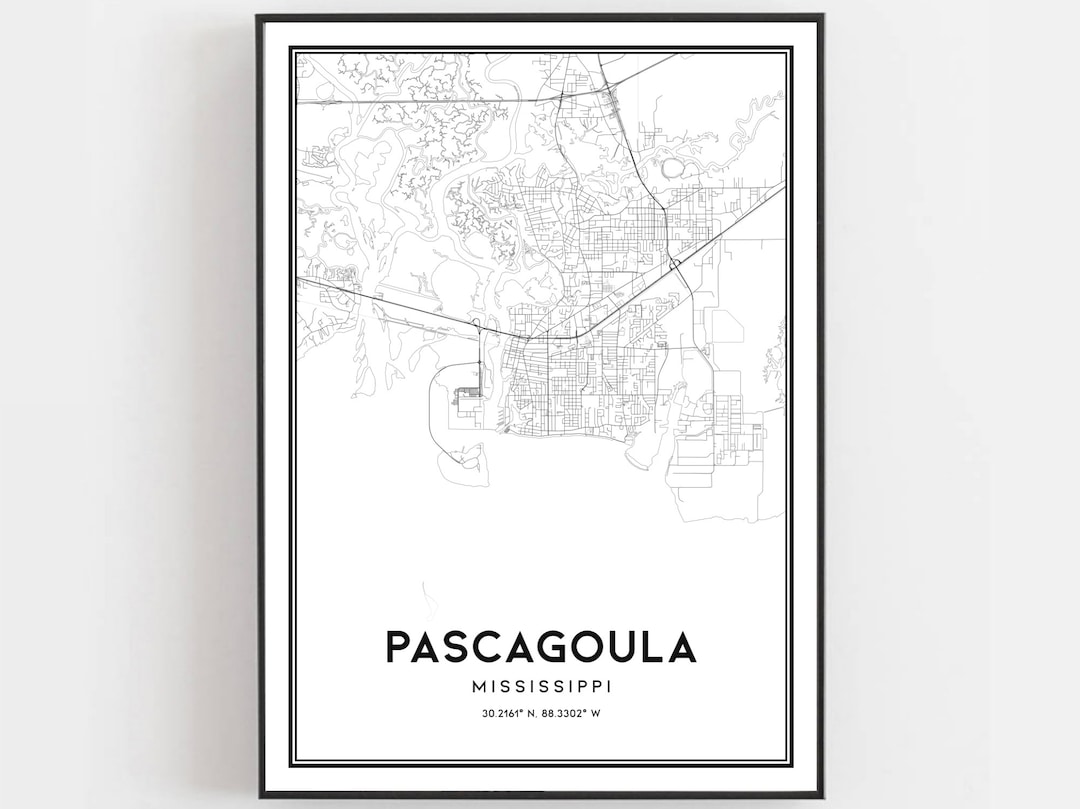 Pascagoula Map Print, Pascagoula Map Poster Wall Art, Ms City Map, Mississippi Print Street Map