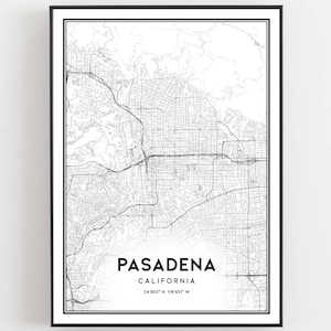 Pasadena Map Print, Pasadena Map Poster Wall Art, Ca City Map, California Print Street Map Decor, Road Map Gift
