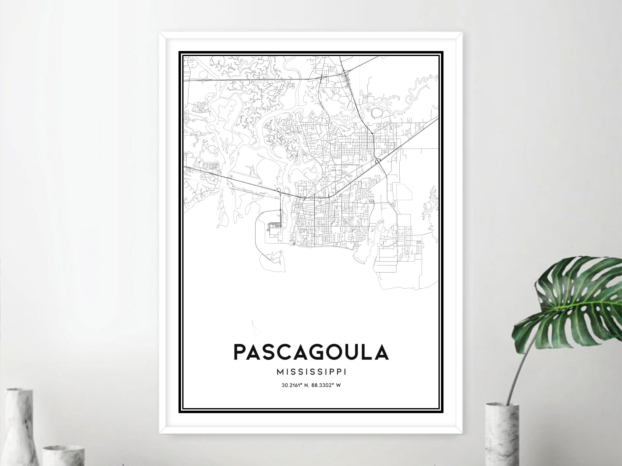 Pascagoula Map Print Pascagoula Map Poster Wall Art Ms City Etsy