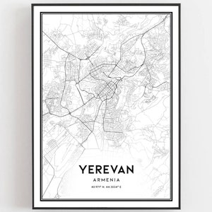 Yerevan Kaart Afdrukken, Yerevan Kaart Poster Wall Art, Yerevan Stadsplattegrond, Yerevan Print Stratenplan Decor, Wegenkaart Cadeau, B245