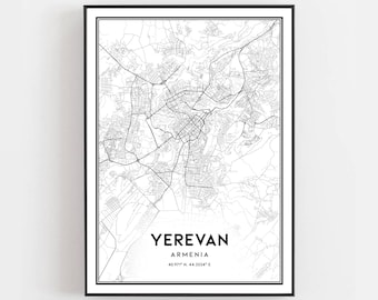 Yerevan Map Print, Yerevan Map Poster Wall Art, Yerevan  City Map, Yerevan Print Street Map Decor, Road Map Gift, B245