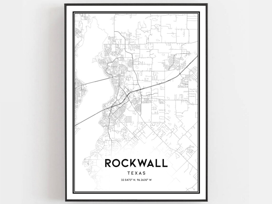 Rockwall Map Print Rockwall Map Poster Wall Art Tx City Map - Etsy