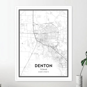 Denton Map Print, Denton Map Poster Wall Art, Tx City Map, Texas Print ...