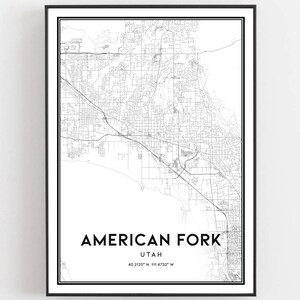 Impressão de mapa de garfo americano, mapa de garfo americano, arte de parede, mapa da cidade de Ut, decoração de mapa de rua com impressão de Utah, presente de mapa de estrada